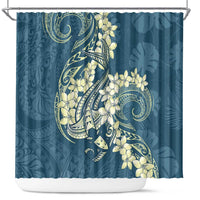 Cyan Polynesia Hammerhead Shark Tattoo With Plumeria Lei Shower Curtain