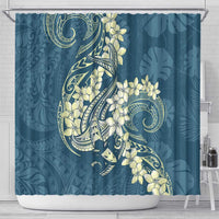 Cyan Polynesia Hammerhead Shark Tattoo With Plumeria Lei Shower Curtain