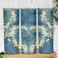 Cyan Polynesia Hammerhead Shark Tattoo With Plumeria Lei Skinny Tumbler