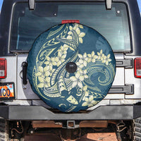 Cyan Polynesia Hammerhead Shark Tattoo With Plumeria Lei Spare Tire Cover
