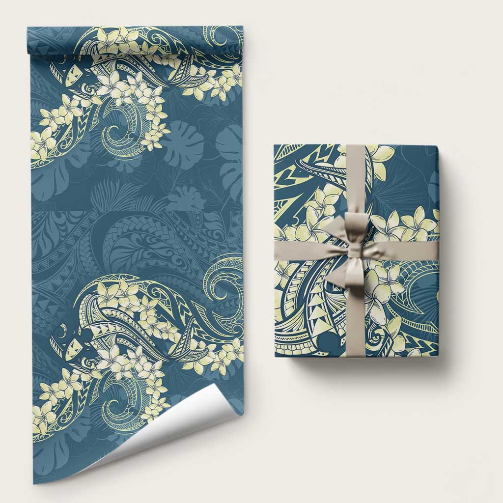 Cyan Polynesia Hammerhead Shark Tattoo With Plumeria Lei Wrapping Paper - Polynesian Pride