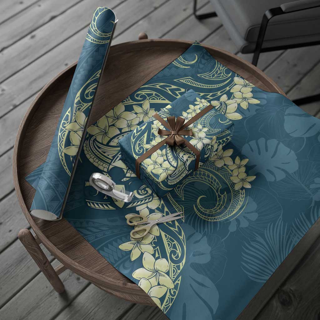 Cyan Polynesia Hammerhead Shark Tattoo With Plumeria Lei Wrapping Paper - Polynesian Pride