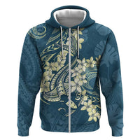 Cyan Polynesia Hammerhead Shark Tattoo With Plumeria Lei Zip Hoodie
