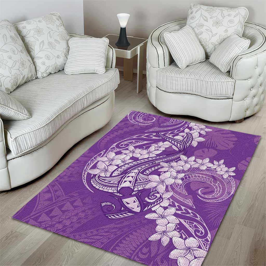 Purple Polynesia Hammerhead Shark Tattoo With Plumeria Lei Area Rug