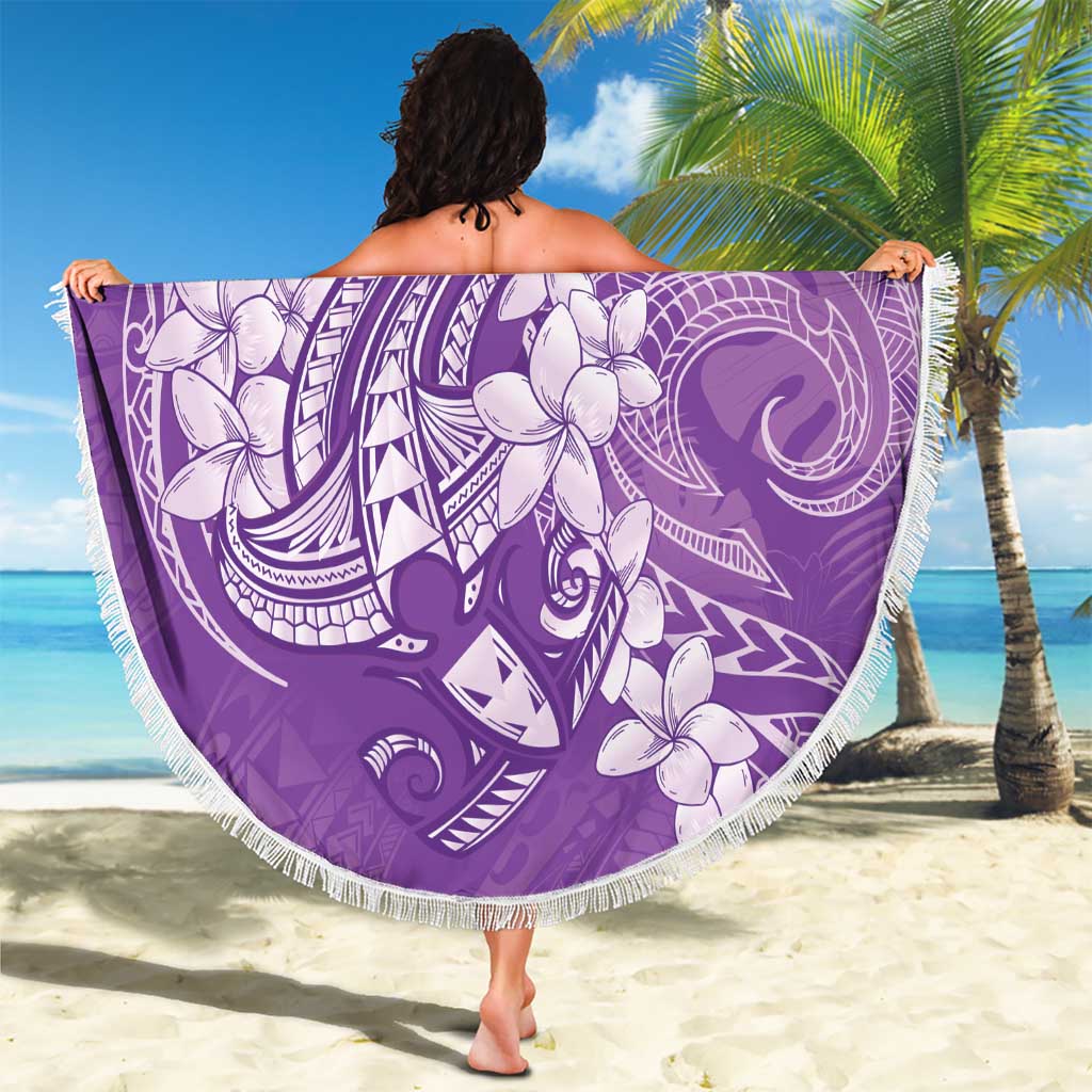 Purple Polynesia Hammerhead Shark Tattoo With Plumeria Lei Beach Blanket