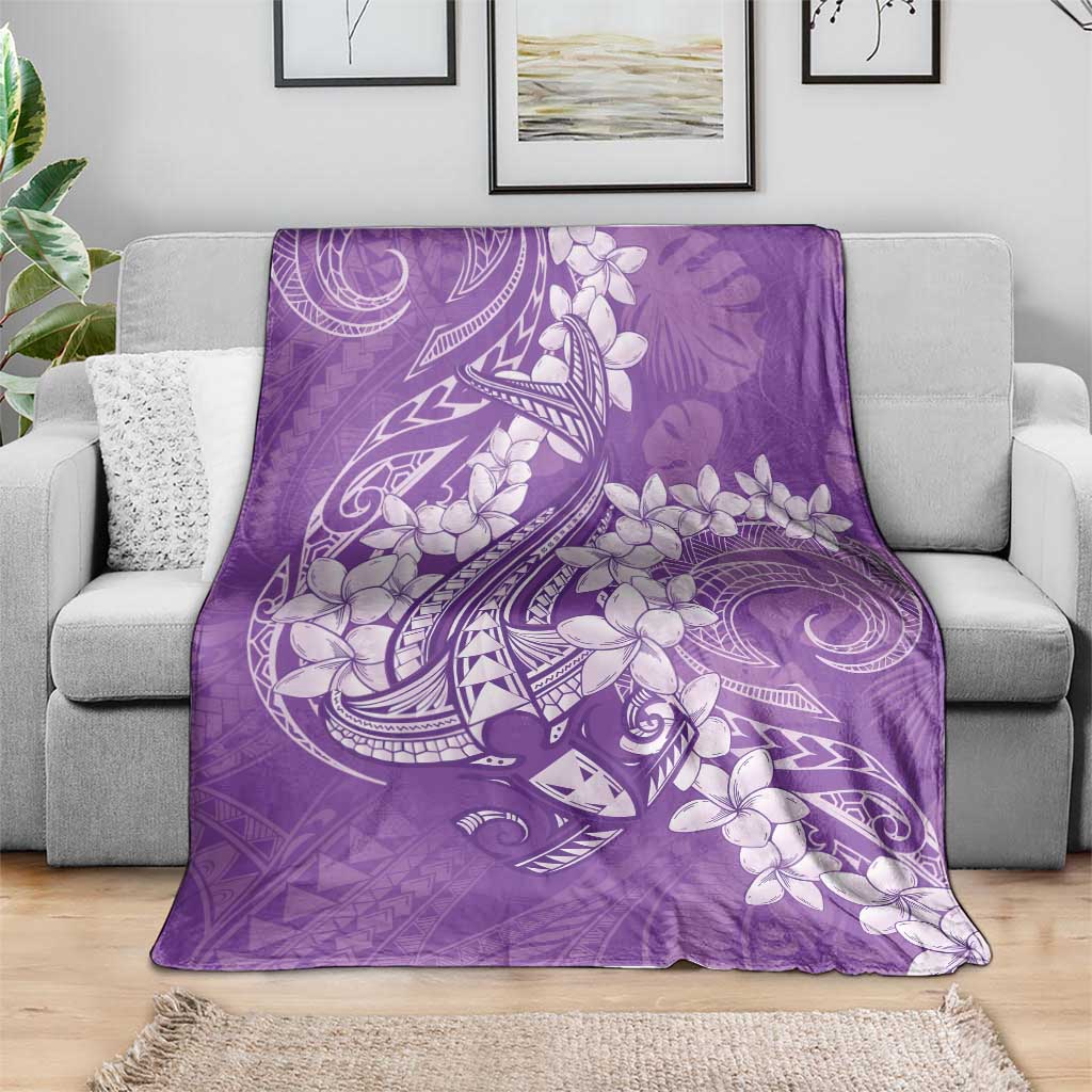 Purple Polynesia Hammerhead Shark Tattoo With Plumeria Lei Blanket