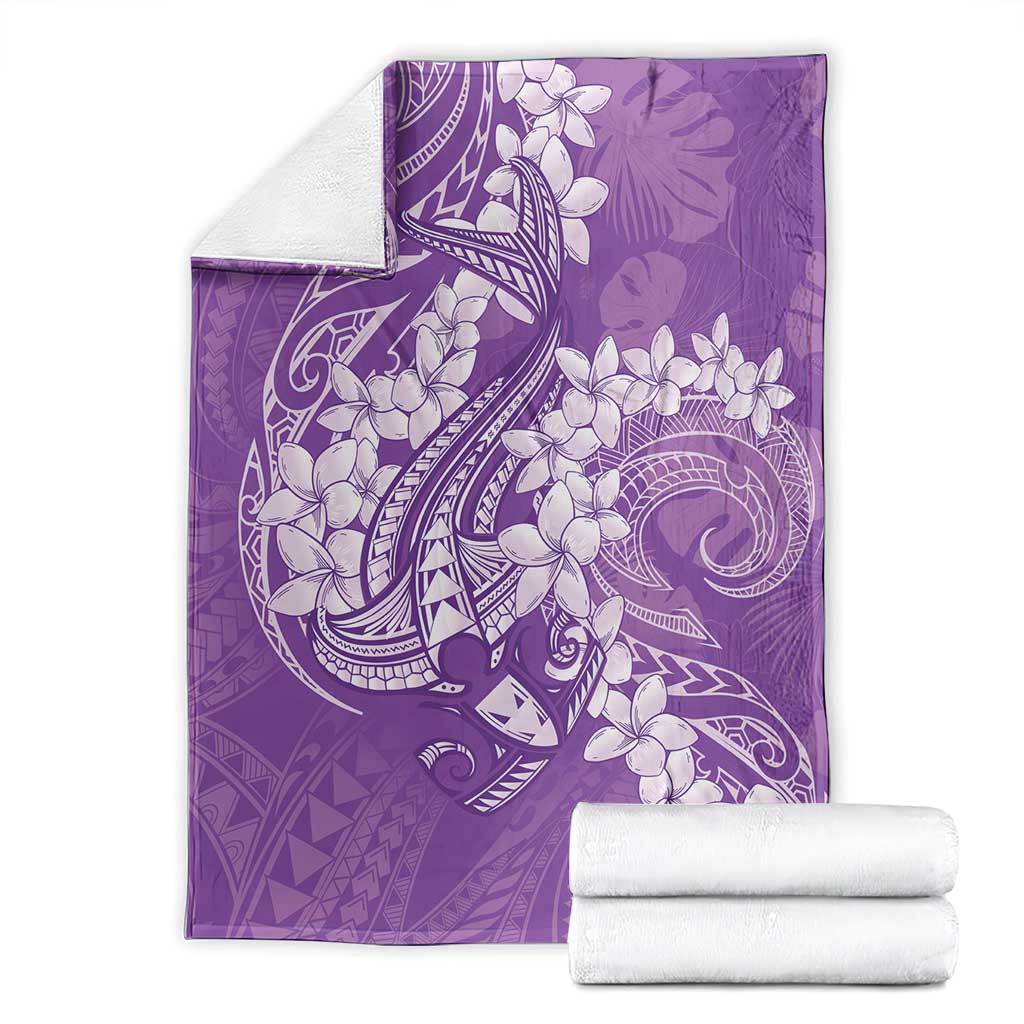 Purple Polynesia Hammerhead Shark Tattoo With Plumeria Lei Blanket