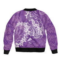 Purple Polynesia Hammerhead Shark Tattoo With Plumeria Lei Bomber Jacket