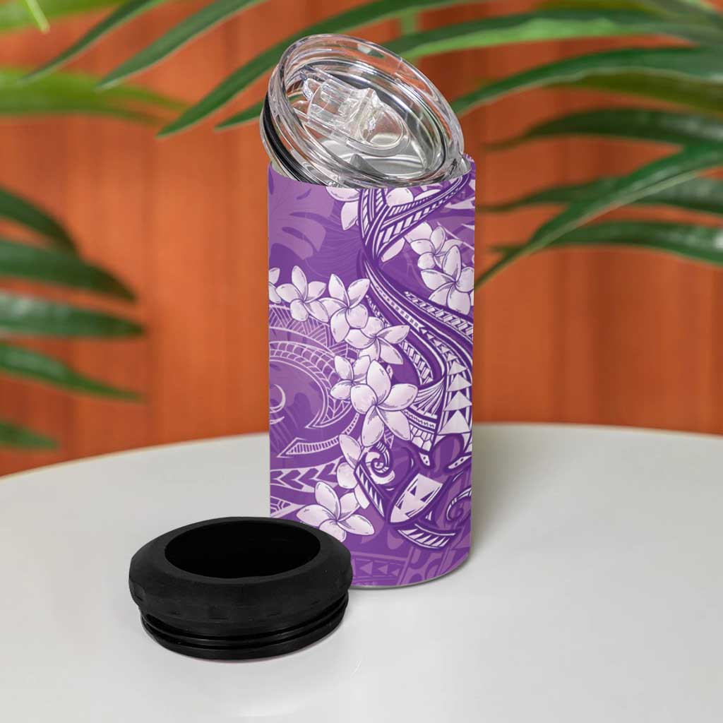 Purple Polynesia Hammerhead Shark Tattoo With Plumeria Lei 4 in 1 Can Cooler Tumbler