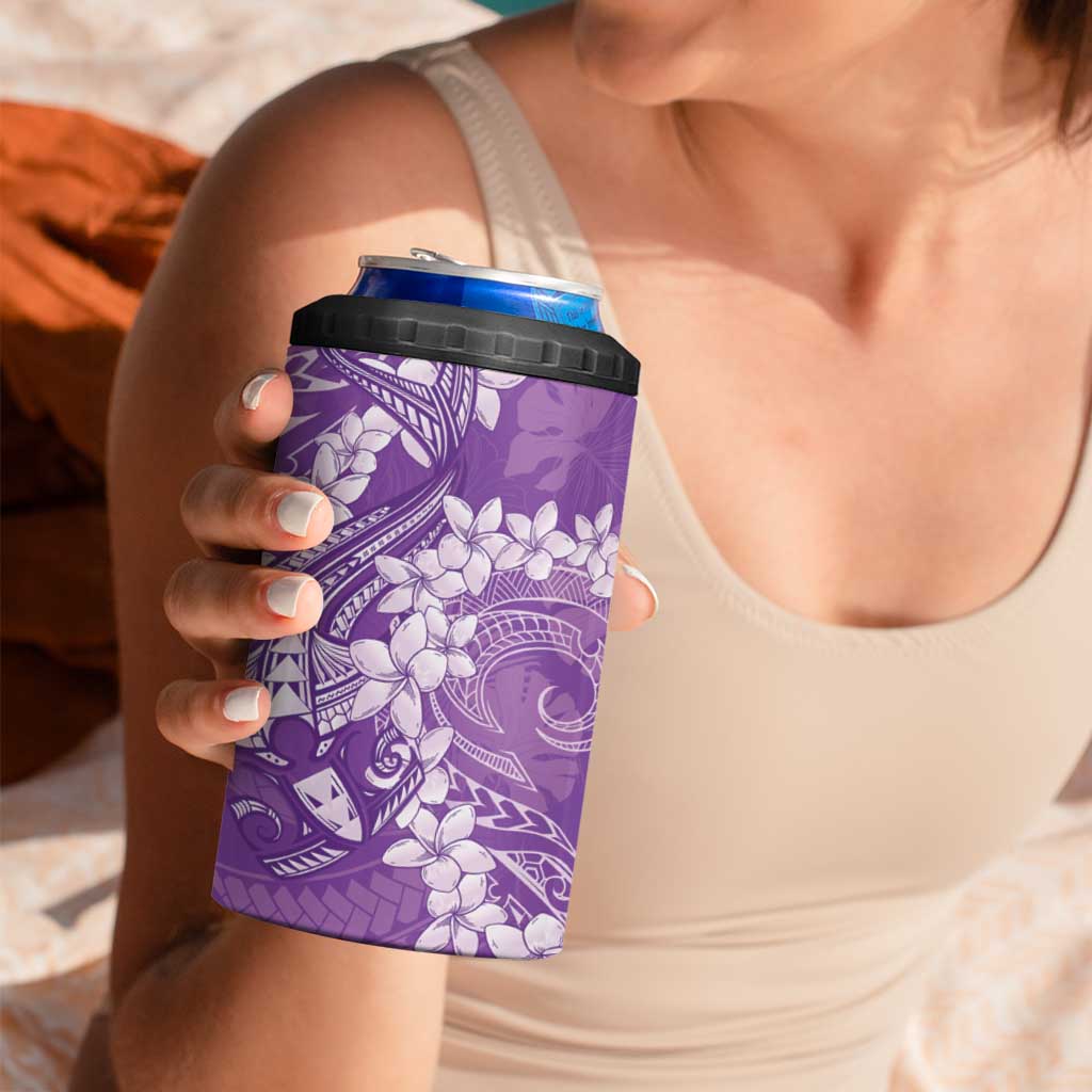 Purple Polynesia Hammerhead Shark Tattoo With Plumeria Lei 4 in 1 Can Cooler Tumbler