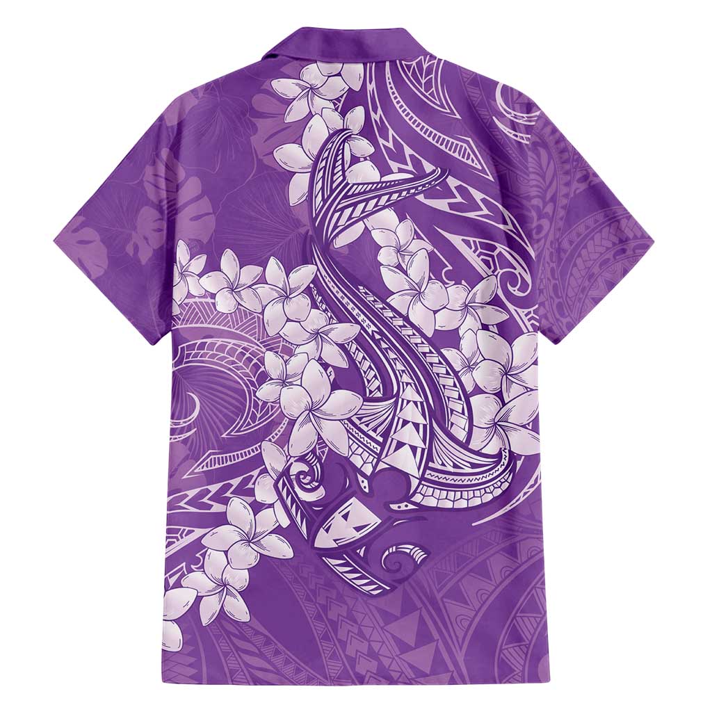 Purple Polynesia Hammerhead Shark Tattoo With Plumeria Lei Family Matching Puletasi and Hawaiian Shirt