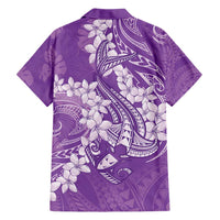 Purple Polynesia Hammerhead Shark Tattoo With Plumeria Lei Family Matching Puletasi and Hawaiian Shirt