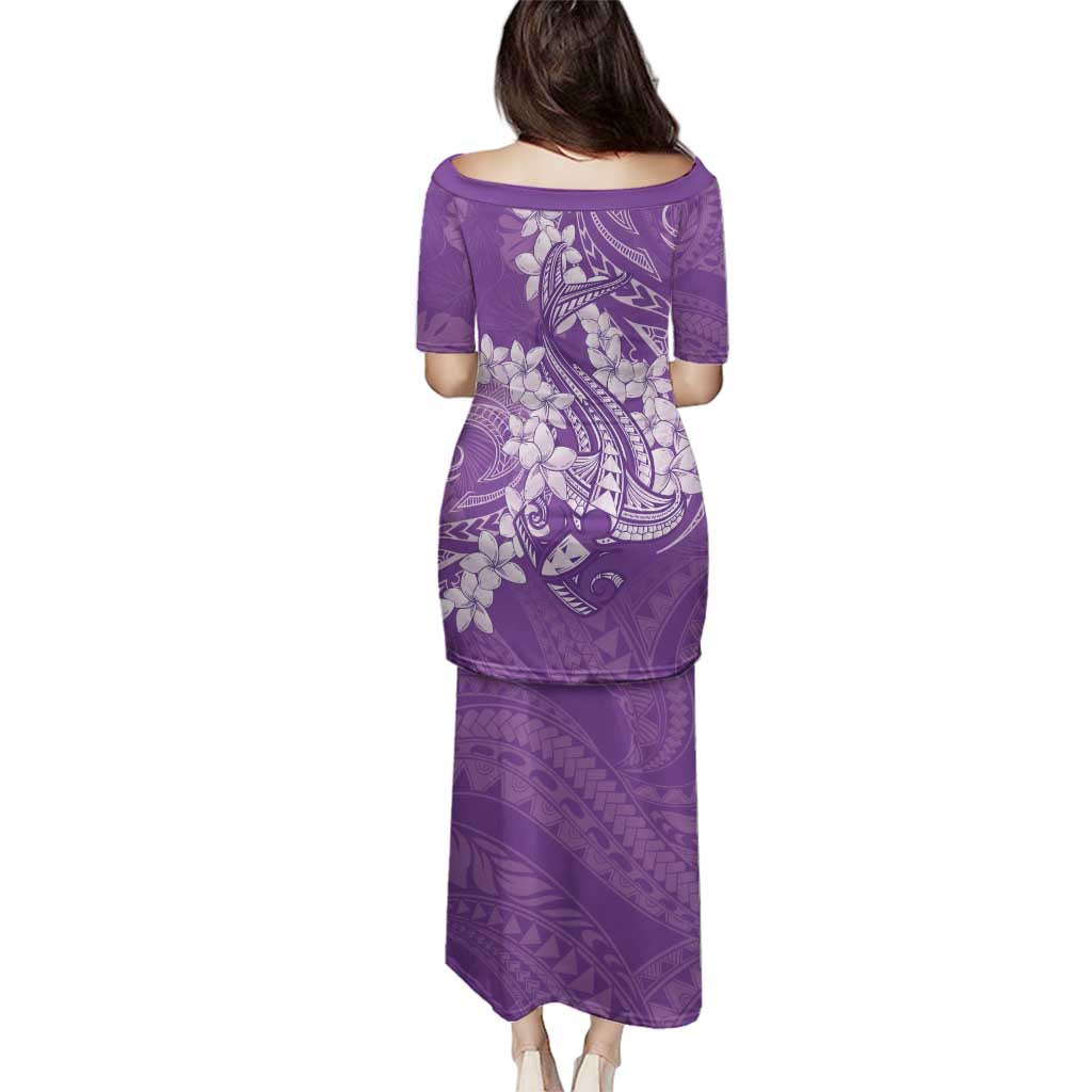 Purple Polynesia Hammerhead Shark Tattoo With Plumeria Lei Family Matching Puletasi and Hawaiian Shirt