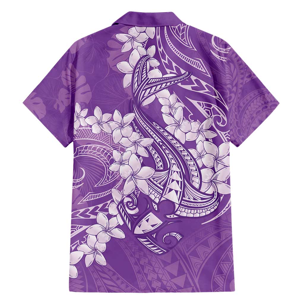 Purple Polynesia Hammerhead Shark Tattoo With Plumeria Lei Family Matching Short Sleeve Bodycon Dress and Hawaiian Shirt