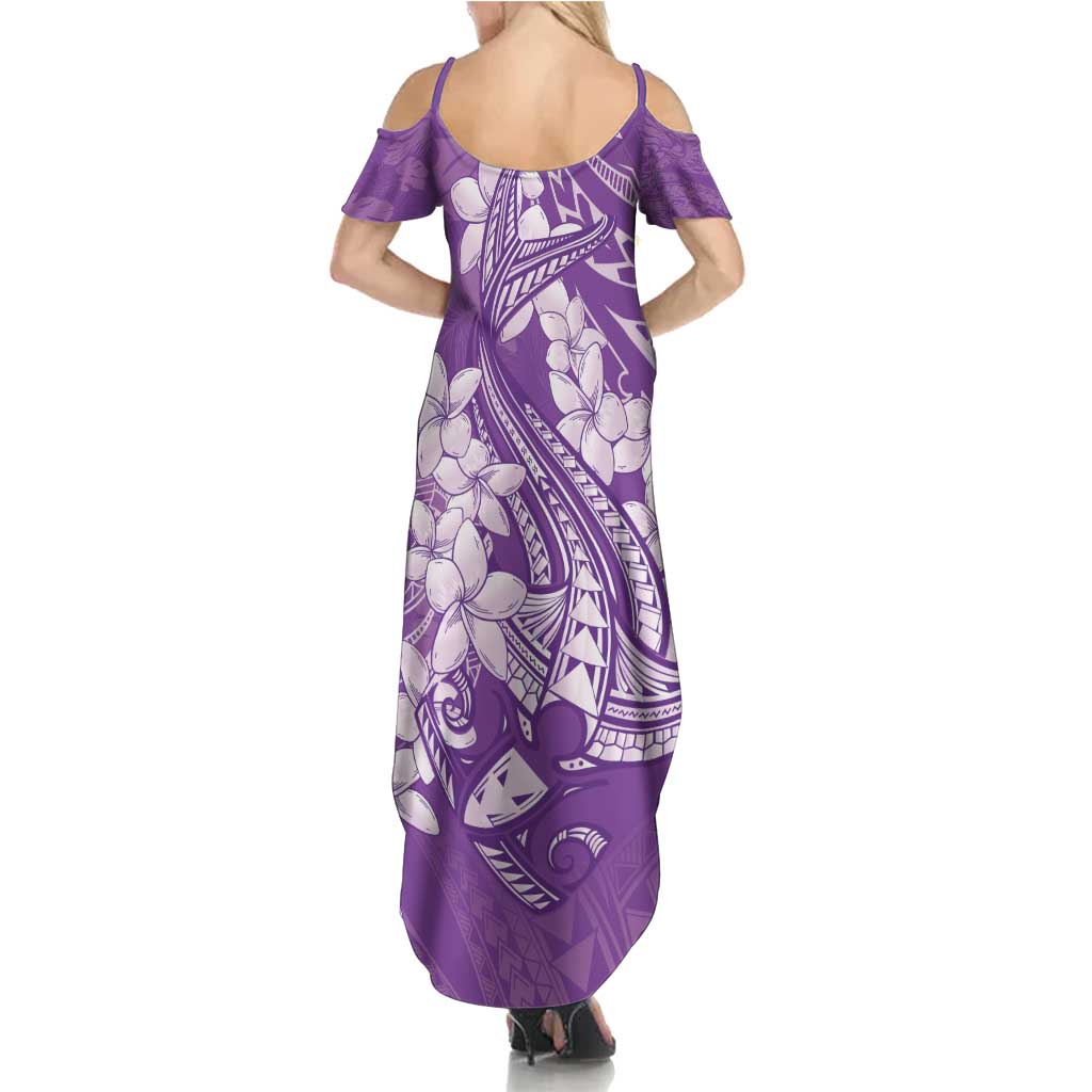 Purple Polynesia Hammerhead Shark Tattoo With Plumeria Lei Family Matching Summer Maxi Dress and Hawaiian Shirt