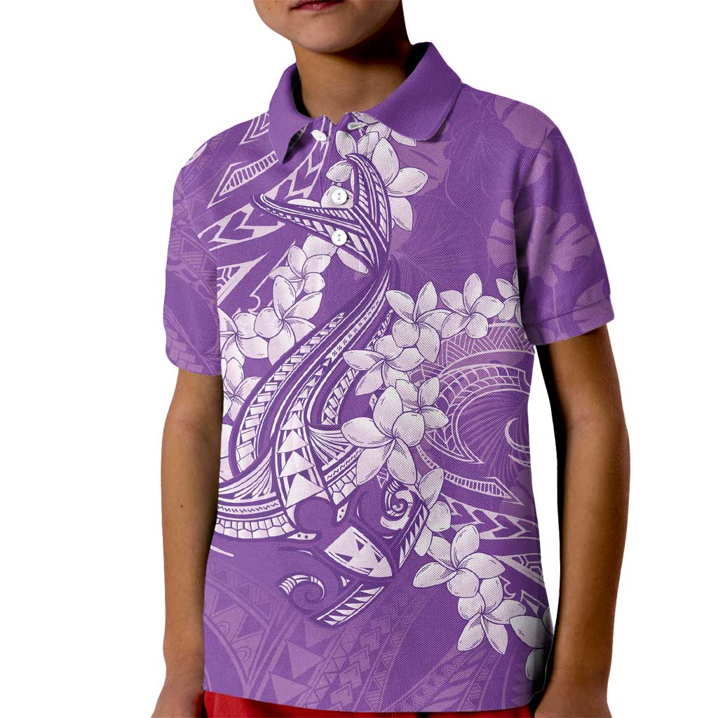 Purple Polynesia Hammerhead Shark Tattoo With Plumeria Lei Kid Polo Shirt LT14 Kid Purple - Polynesian Pride