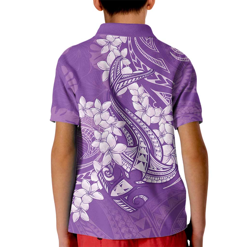 Purple Polynesia Hammerhead Shark Tattoo With Plumeria Lei Kid Polo Shirt LT14 - Polynesian Pride