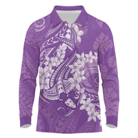 Purple Polynesia Hammerhead Shark Tattoo With Plumeria Lei Long Sleeve Polo Shirt LT14 Purple - Polynesian Pride