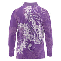 Purple Polynesia Hammerhead Shark Tattoo With Plumeria Lei Long Sleeve Polo Shirt LT14 - Polynesian Pride