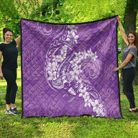 Purple Polynesia Hammerhead Shark Tattoo With Plumeria Lei Quilt