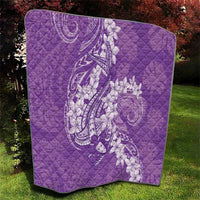 Purple Polynesia Hammerhead Shark Tattoo With Plumeria Lei Quilt