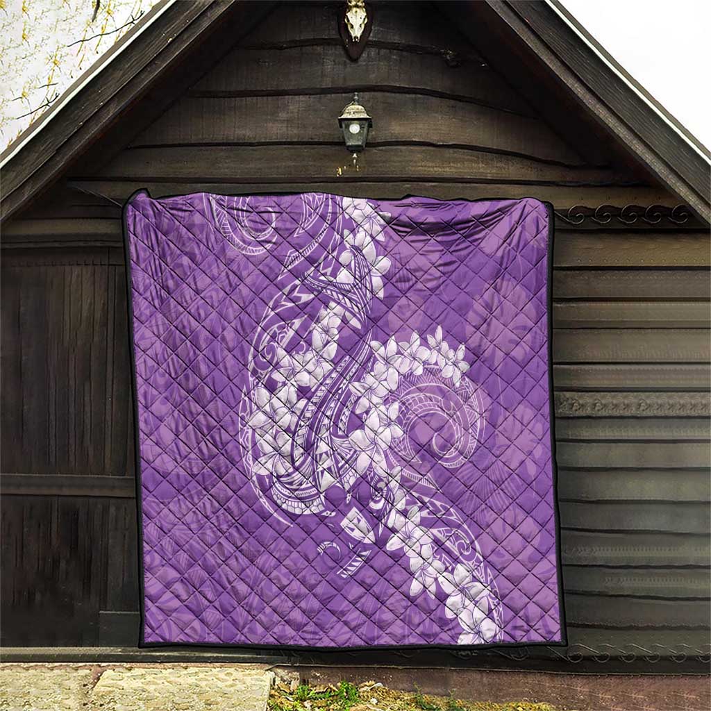 Purple Polynesia Hammerhead Shark Tattoo With Plumeria Lei Quilt