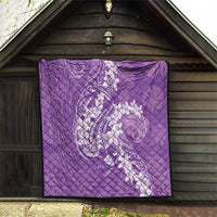 Purple Polynesia Hammerhead Shark Tattoo With Plumeria Lei Quilt