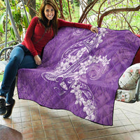 Purple Polynesia Hammerhead Shark Tattoo With Plumeria Lei Quilt