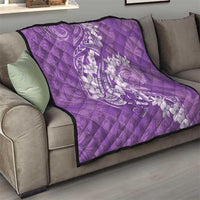 Purple Polynesia Hammerhead Shark Tattoo With Plumeria Lei Quilt