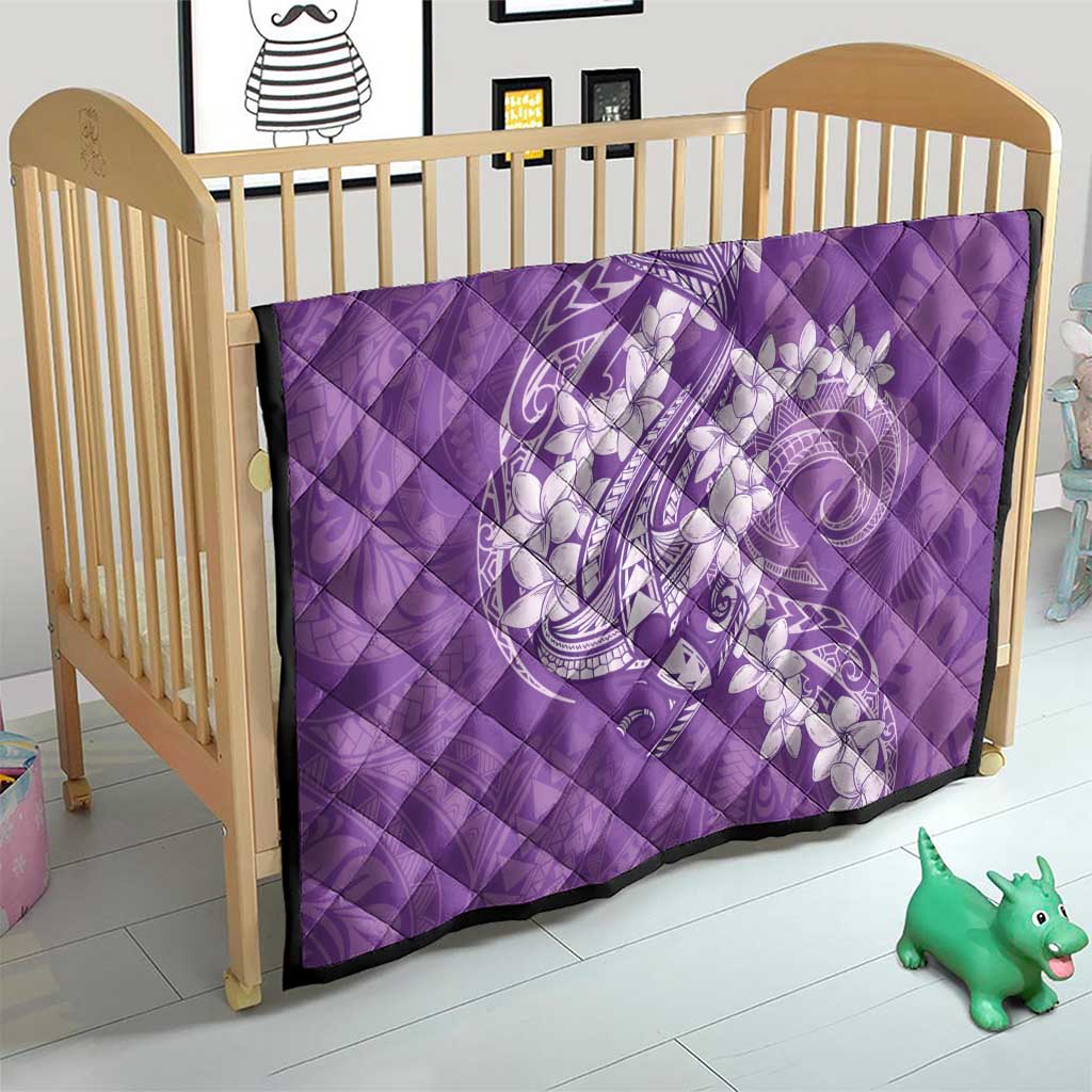 Purple Polynesia Hammerhead Shark Tattoo With Plumeria Lei Quilt