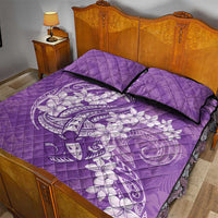 Purple Polynesia Hammerhead Shark Tattoo With Plumeria Lei Quilt Bed Set