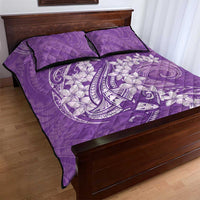 Purple Polynesia Hammerhead Shark Tattoo With Plumeria Lei Quilt Bed Set
