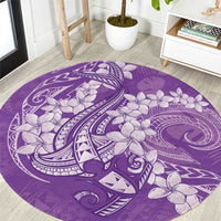 Purple Polynesia Hammerhead Shark Tattoo With Plumeria Lei Round Carpet