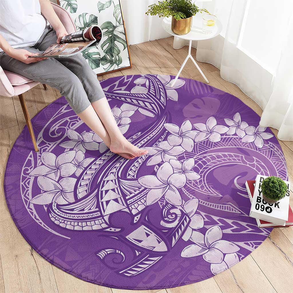 Purple Polynesia Hammerhead Shark Tattoo With Plumeria Lei Round Carpet