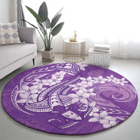 Purple Polynesia Hammerhead Shark Tattoo With Plumeria Lei Round Carpet