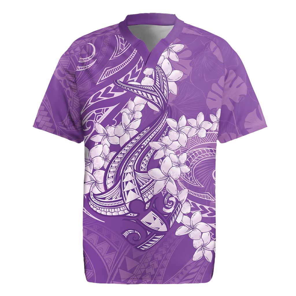 Purple Polynesia Hammerhead Shark Tattoo With Plumeria Lei Rugby Jersey