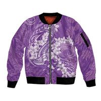 Purple Polynesia Hammerhead Shark Tattoo With Plumeria Lei Sleeve Zip Bomber Jacket