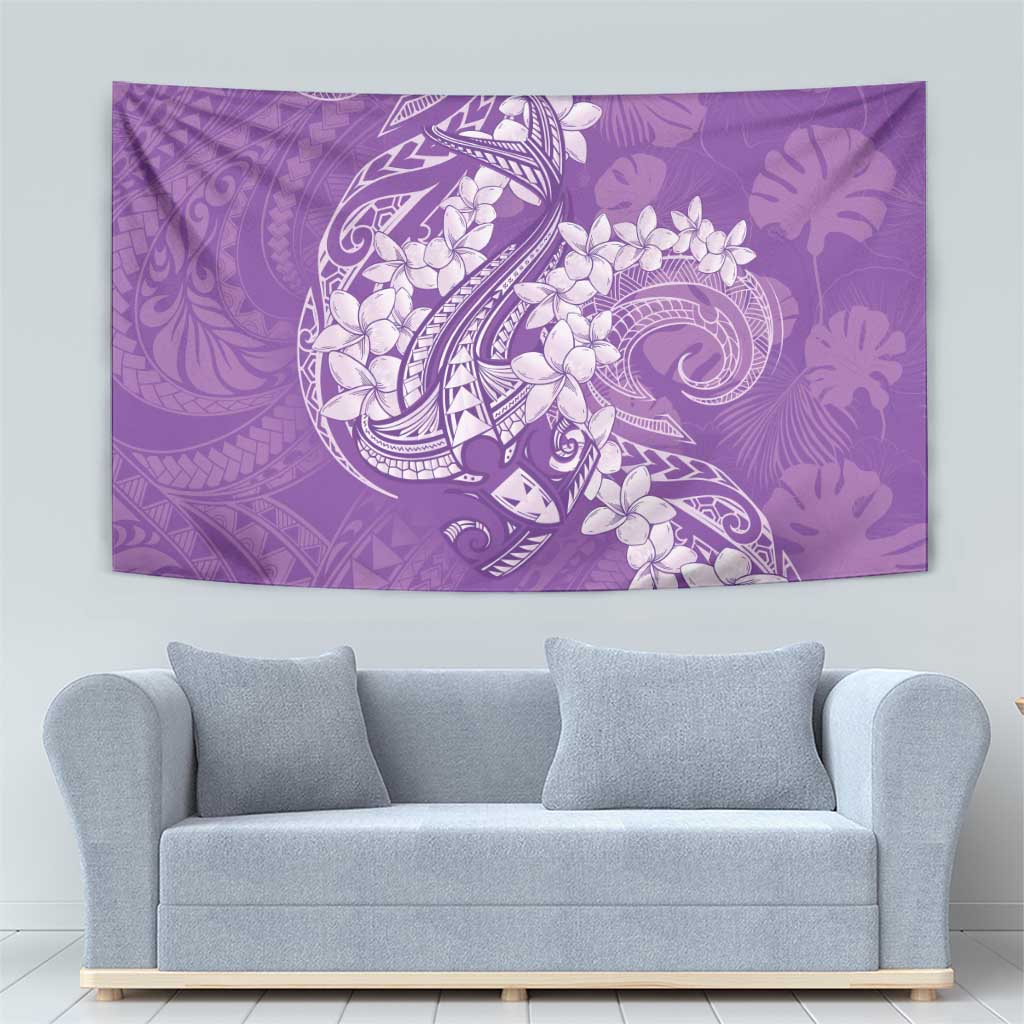 Purple Polynesia Hammerhead Shark Tattoo With Plumeria Lei Tapestry
