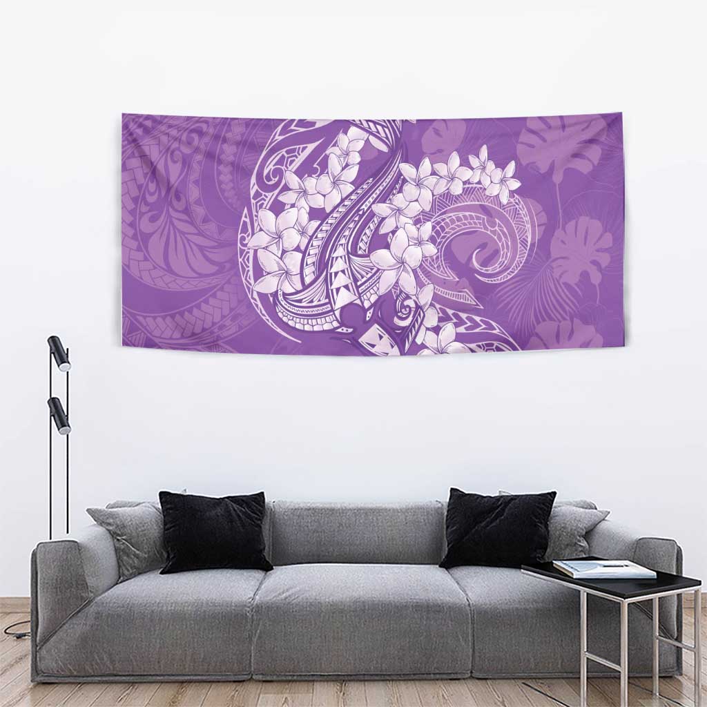 Purple Polynesia Hammerhead Shark Tattoo With Plumeria Lei Tapestry