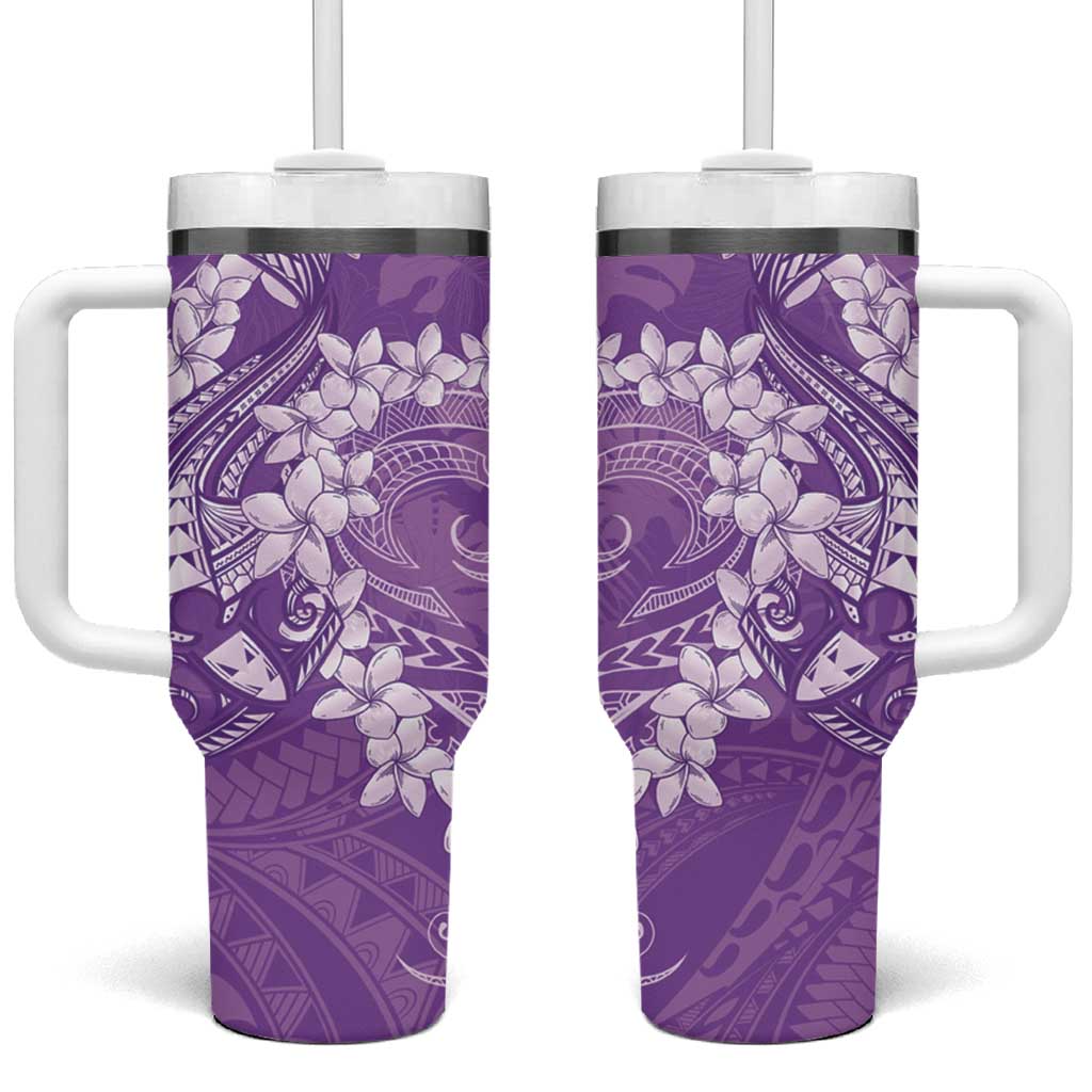 Purple Polynesia Hammerhead Shark Tattoo With Plumeria Lei Tumbler With Handle