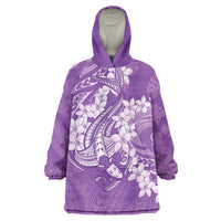 Purple Polynesia Hammerhead Shark Tattoo With Plumeria Lei Wearable Blanket Hoodie