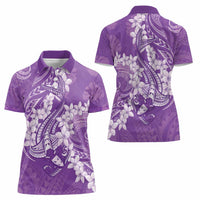 Purple Polynesia Hammerhead Shark Tattoo With Plumeria Lei Women Polo Shirt