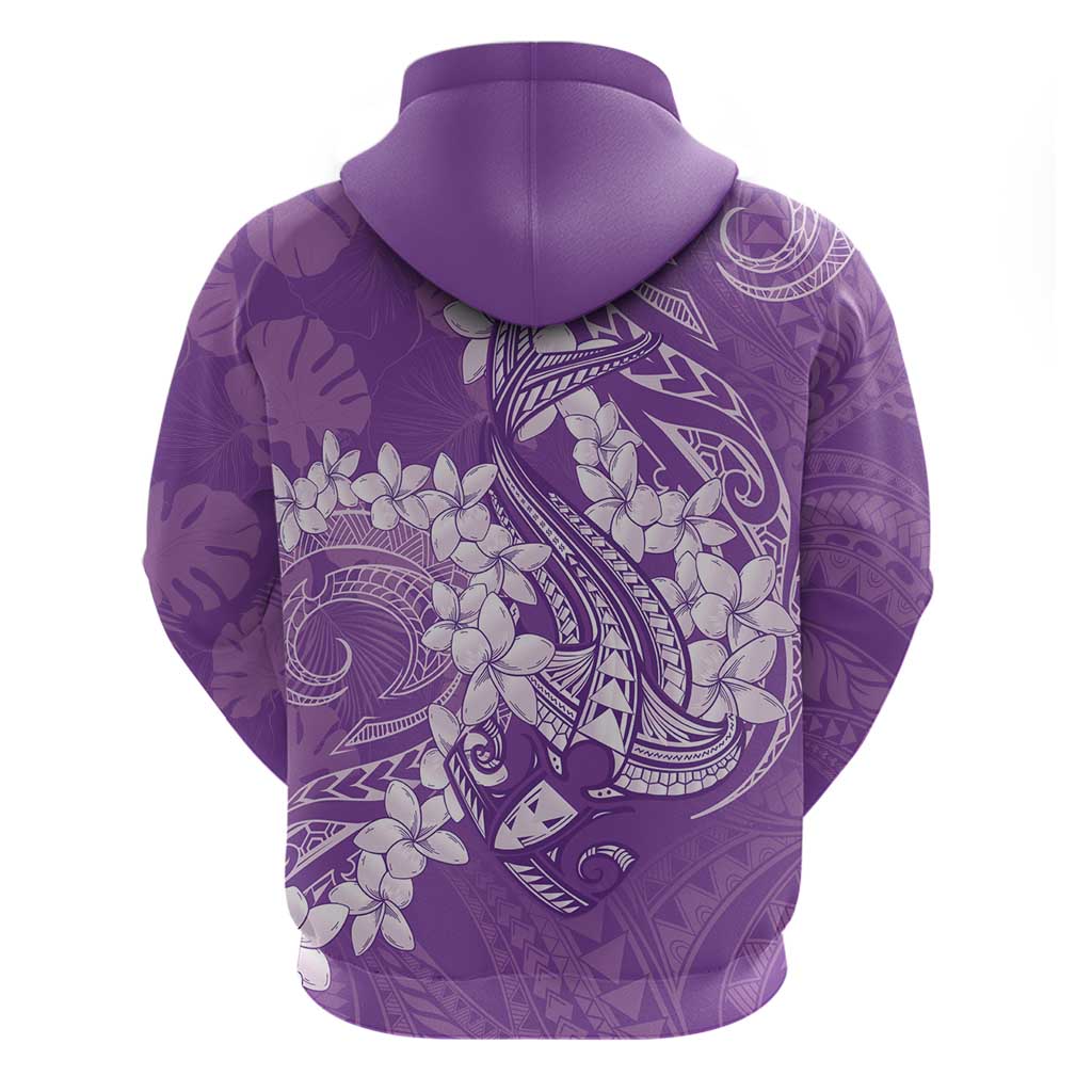 Purple Polynesia Hammerhead Shark Tattoo With Plumeria Lei Zip Hoodie