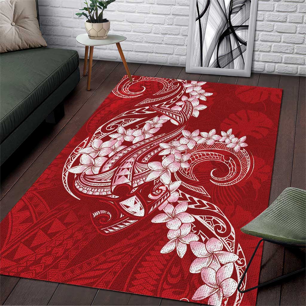 Red Polynesia Hammerhead Shark Tattoo With Plumeria Lei Area Rug