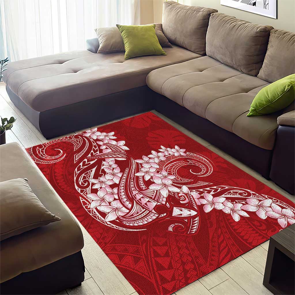 Red Polynesia Hammerhead Shark Tattoo With Plumeria Lei Area Rug