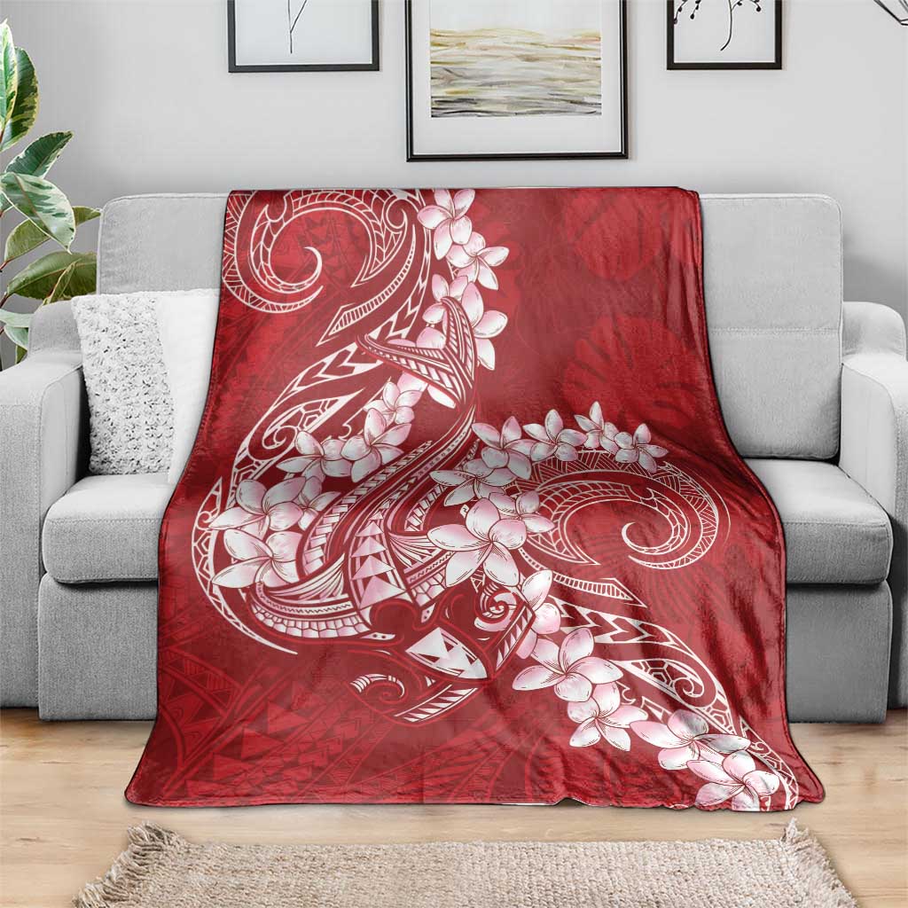 Red Polynesia Hammerhead Shark Tattoo With Plumeria Lei Blanket