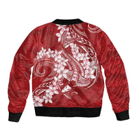 Red Polynesia Hammerhead Shark Tattoo With Plumeria Lei Bomber Jacket