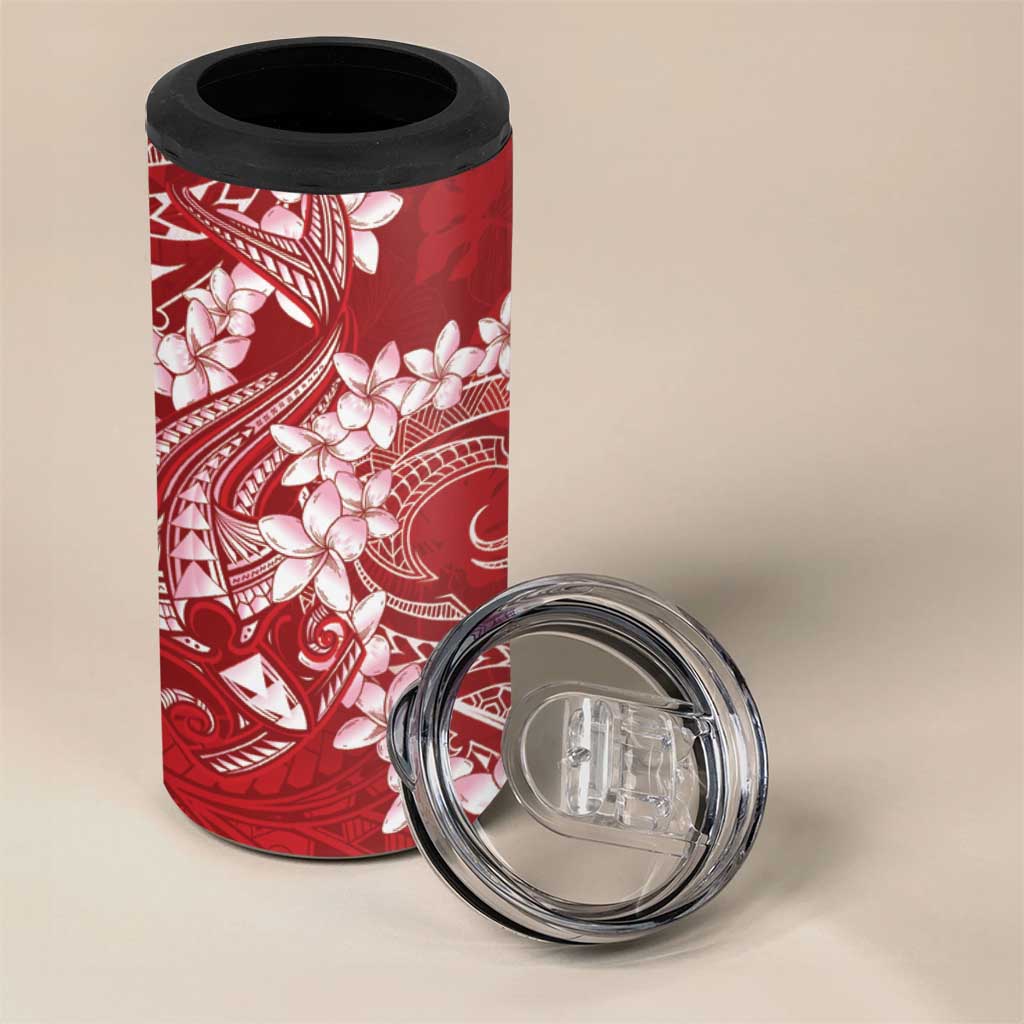 Red Polynesia Hammerhead Shark Tattoo With Plumeria Lei 4 in 1 Can Cooler Tumbler