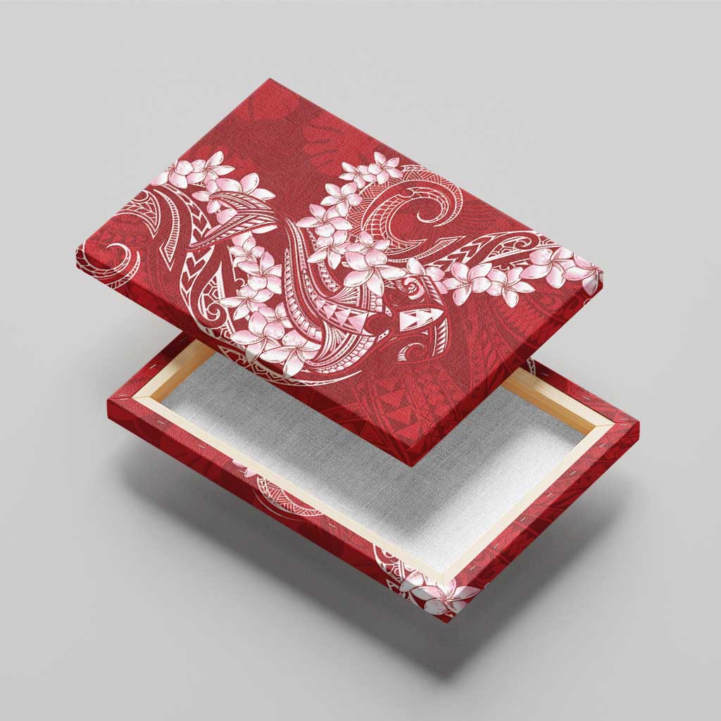 Red Polynesia Hammerhead Shark Tattoo With Plumeria Lei Canvas Wall Art