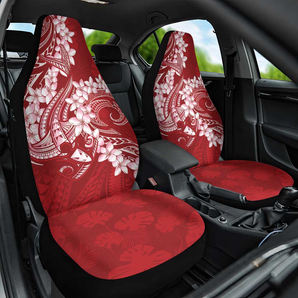 Red Polynesia Hammerhead Shark Tattoo With Plumeria Lei Car Seat Cover